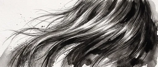 Monochrome Ink Wash Sketch of Flowing Hair