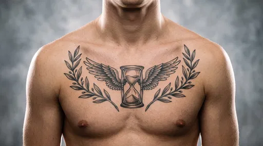 Man with Winged Hourglass Chest Tattoo