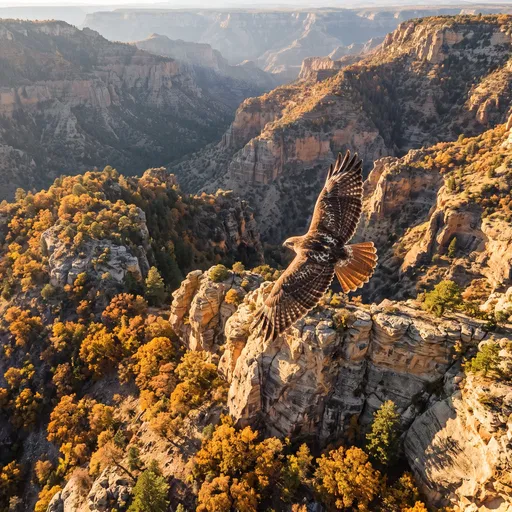 Red-Tailed Hawk Soaring Over Autumn Canyon
