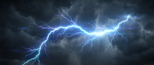 Electric Blue Lightning Across Dark Storm Clouds