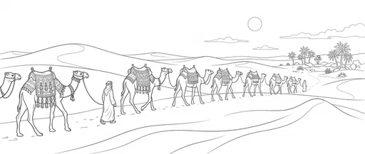 Desert Camel Caravan Coloring Page