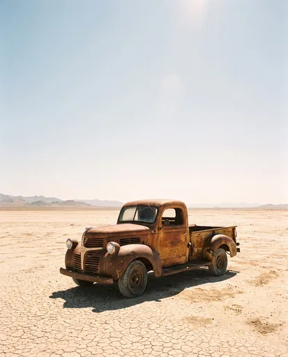 Rusted 1940s Pickup Truck in Desert
