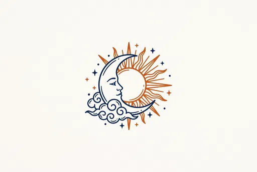 Celestial Sun and Moon Line Illustration