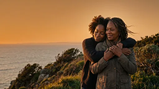 Mother and Daughter Hugging at Sunset