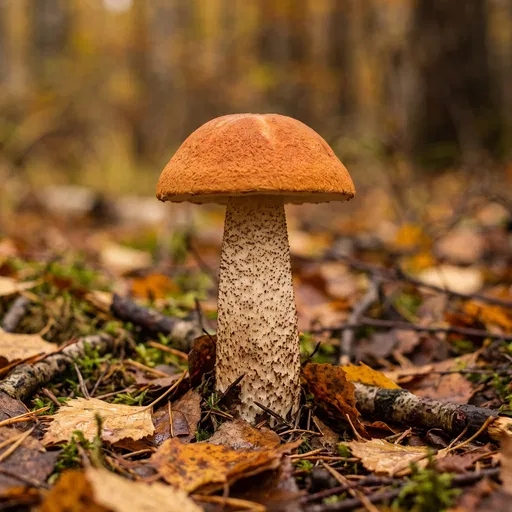 Orange Birch Bolete in Autumn Forest