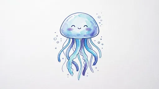 Cute Blue Watercolor Jellyfish Drawing
