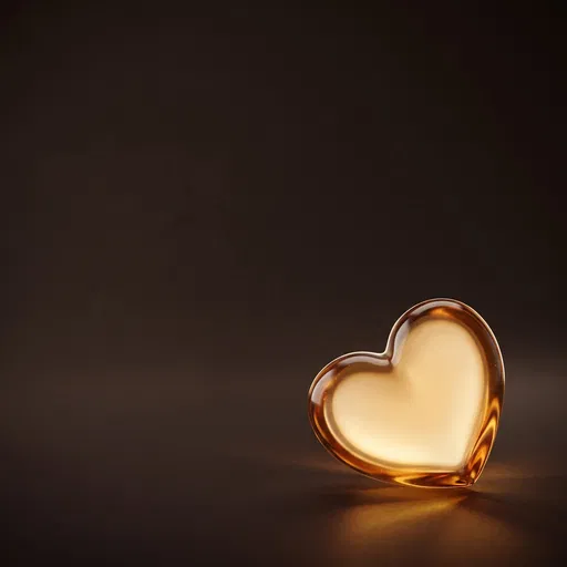 Glowing Amber Glass Heart on Dark Background