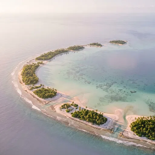 Aerial View of Pastel Tropical Atoll Lagoon