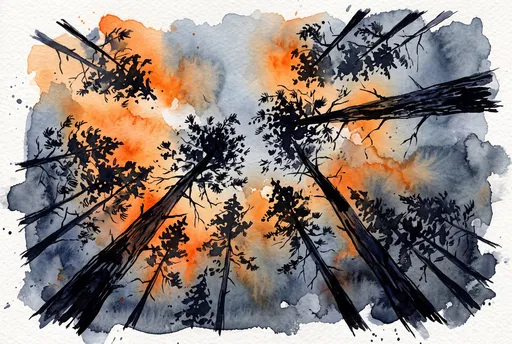 Low Angle Watercolor Pine Trees Illustration