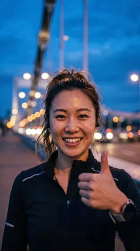 Female Runner Giving Thumbs Up at Dusk