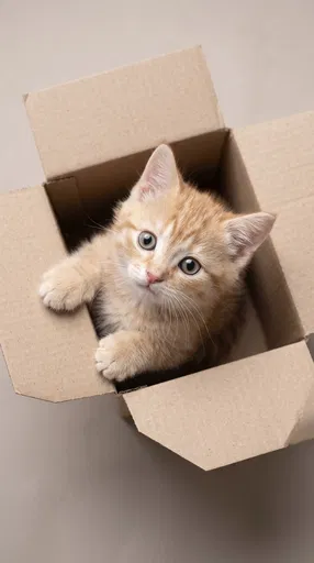 Ginger Kitten Peeking From Cardboard Box