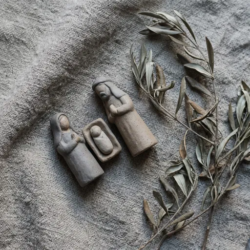 Minimalist Stoneware Nativity Figurines on Linen