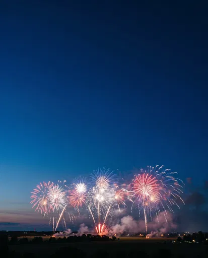 Fireworks Over Horizon at Twilight