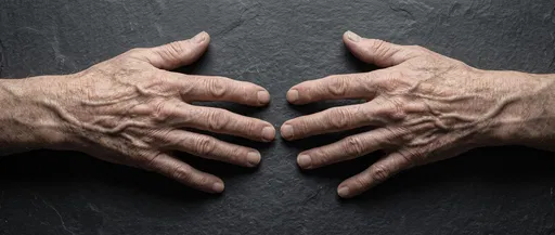 Elderly Hands Reaching on Dark Stone