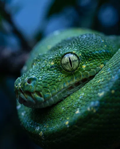 Macro Portrait of Green Tree Python