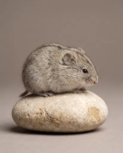 Grey Steppe Lemming on Limestone Pebble