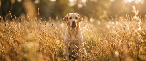 Yellow Labrador Retriever in Golden Grass