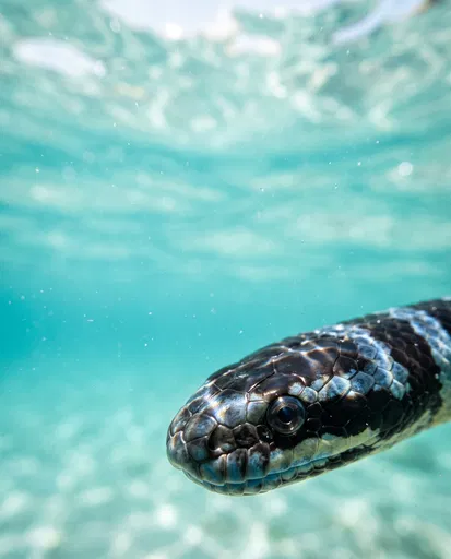Blue-Lipped Sea Krait Underwater Macro