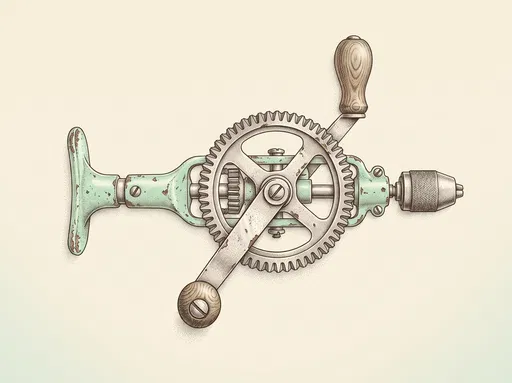 Stippled Illustration of Vintage Hand Drill