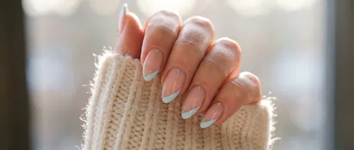 Pastel Blue Diagonal Winter Nail Art