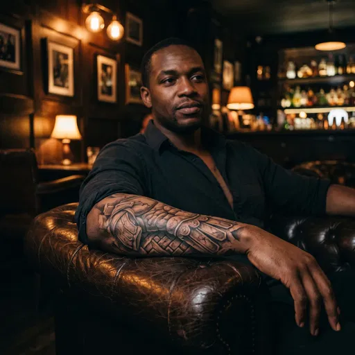 Man With Armor Tattoo In Lounge