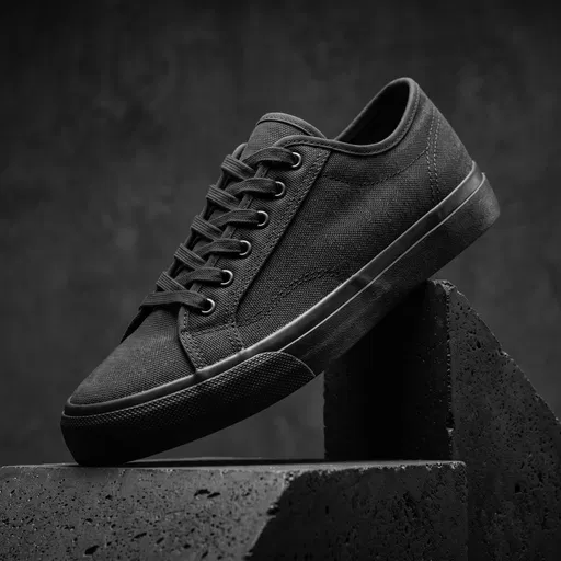 Black Canvas Sneaker on Concrete Block