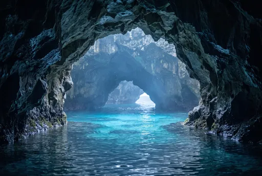 Glowing Blue Water Inside Sea Cave