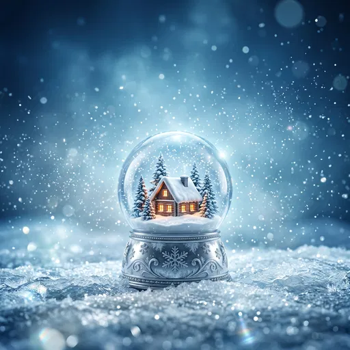 Winter Snow Globe With Glowing Cabin