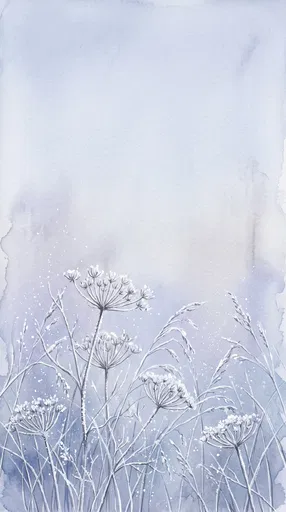 Frosty Winter Wildflowers Watercolor Background