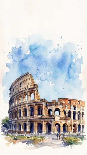 Watercolor Illustration of the Roman Colosseum