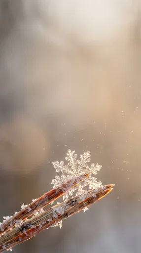 Macro Snowflake on Pine Needle