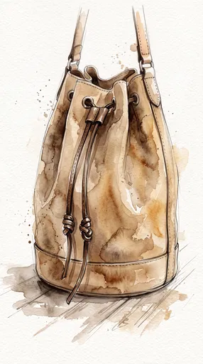 Watercolor Illustration of Tan Bucket Bag