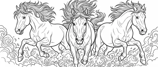 Three Galloping Horses Coloring Page