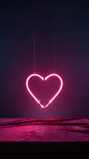 Glowing Pink Neon Heart Over Velvet