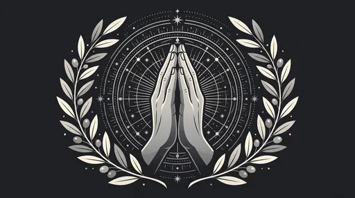 Monochrome Praying Hands With Olive Wreath