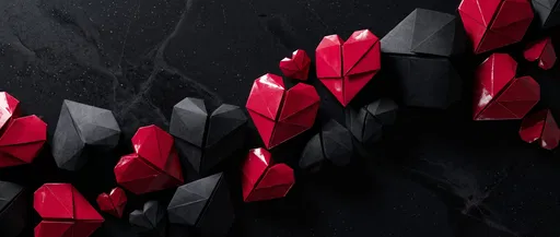 Red and Black Origami Hearts Wave