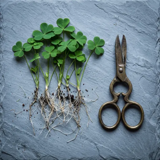 Fresh Shamrocks With Roots and Brass Shears