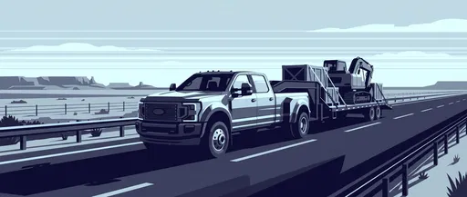 Pickup Truck Hauling Equipment Trailer Illustration