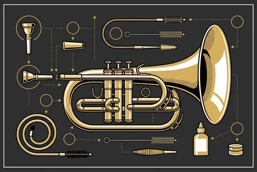 Brass Mellophone And Accessories Diagram Illustration