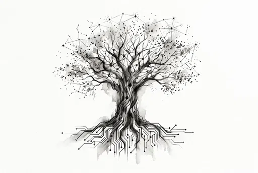 Monochrome Neural Network Tree Illustration