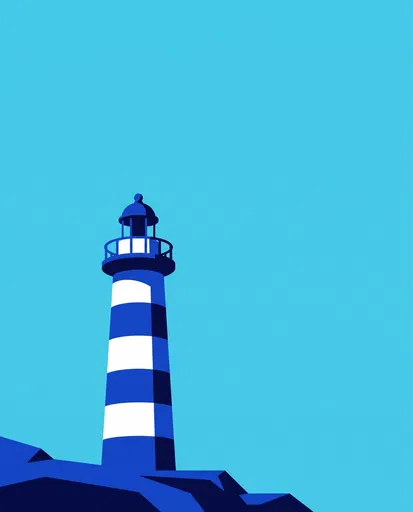 Minimal Blue Striped Lighthouse Graphic Illustration