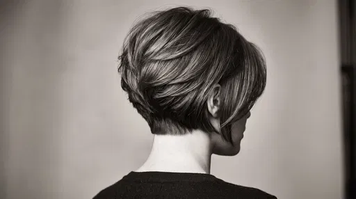 Monochrome Back View of Stacked Bob Haircut