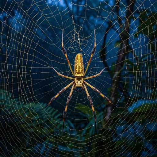 Golden Silk Orb-Weaver Spider in Web