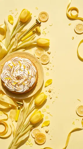 Yellow Lemon Meringue Cake Birthday Flat Lay