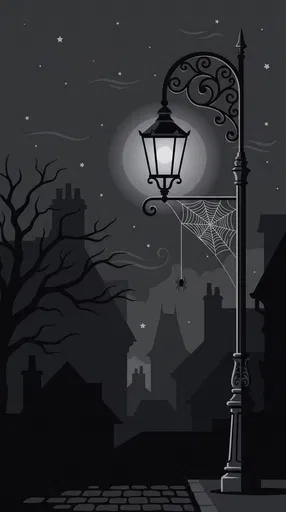 Monochrome Streetlamp with Cobweb and Spider