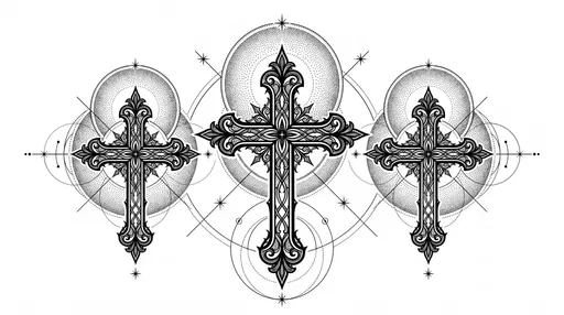 Three Ornate Gothic Crosses Tattoo Design