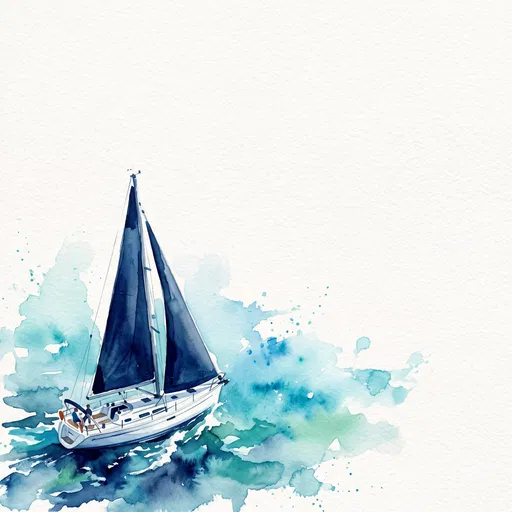 Watercolor Sailboat with Navy Sails