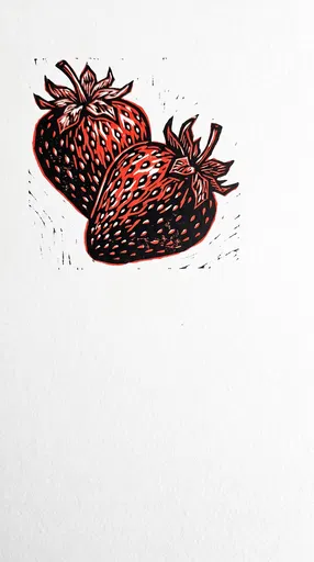 Red and Black Woodcut Strawberries Print