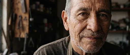 Close-Up Portrait of Elderly Artisan in Workshop