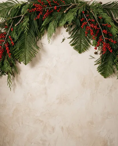 Evergreen Garland and Red Berries Frame